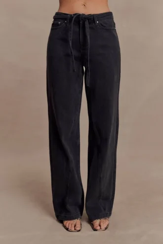 Perrie Mid Rise Straight Leg Tie Jeans – Washed Black Perrie Mid Rise Straight Leg Tie Jeans – Washed Black