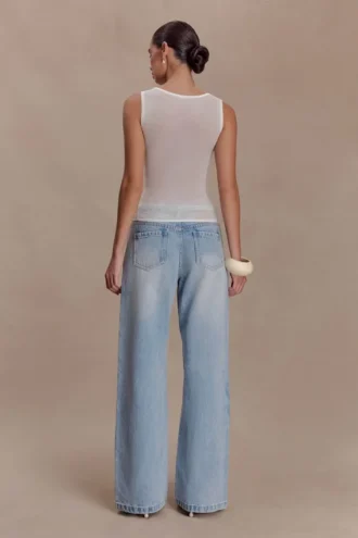 Perrie Mid Rise Straight Leg Tie Jeans – Washed Light Blue Perrie Mid Rise Straight Leg Tie Jeans – Washed Light Blue