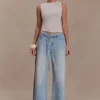 Perrie Mid Rise Straight Leg Tie Jeans – Washed Light Blue Perrie Mid Rise Straight Leg Tie Jeans – Washed Light Blue