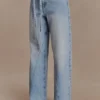 Perrie Mid Rise Straight Leg Tie Jeans – Washed Light Blue Perrie Mid Rise Straight Leg Tie Jeans – Washed Light Blue