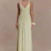 Perrie Slinky Ruched Maxi Dress – Pastel Lime Perrie Slinky Ruched Maxi Dress – Pastel Lime