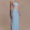 Pilar Strapless Satin And Lace Maxi Dress – Cornflower Blue Pilar Strapless Satin And Lace Maxi Dress – Cornflower Blue