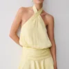 Poppy Satin Halter Mini Dress – Lemon
