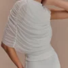 Pruedance Slinky Draped Top With Mesh Overlay – White Pruedance Slinky Draped Top With Mesh Overlay – White