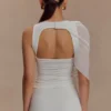 Pruedance Slinky Draped Top With Mesh Overlay – White Pruedance Slinky Draped Top With Mesh Overlay – White