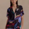 Rachel Chiffon Short Sleeve Shirt – Multi Fluid Reverie Print Rachel Chiffon Short Sleeve Shirt – Multi Fluid Reverie Print