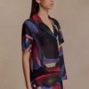 Rachel Chiffon Short Sleeve Shirt – Multi Fluid Reverie Print Rachel Chiffon Short Sleeve Shirt – Multi Fluid Reverie Print