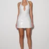 Raina Diamante Halter Mini Dress – White Raina Diamante Halter Mini Dress – White