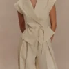 Raya Mid Rise Wide Leg Linen Pant – Natural Beige