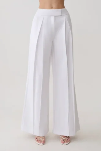 Raya Mid Rise Wide Leg Linen Pant – White