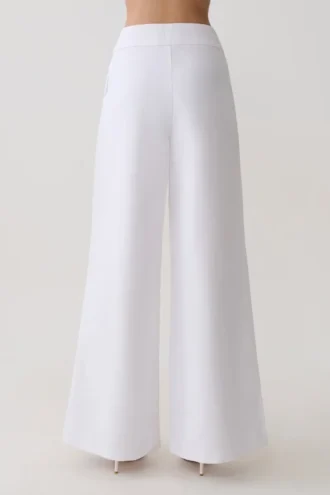 Raya Mid Rise Wide Leg Linen Pant – White