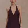 Regina Halter Lace And Satin Mini Dress – Chocolate Regina Halter Lace And Satin Mini Dress – Chocolate