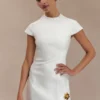 Remi Suiting Mini Dress With Floral Hardware – White Remi Suiting Mini Dress With Floral Hardware – White