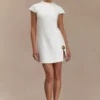 Remi Suiting Mini Dress With Floral Hardware – White Remi Suiting Mini Dress With Floral Hardware – White
