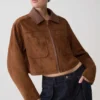 Remy Faux Suede & Leather Collared Jacket – Tan