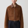 Remy Faux Suede & Leather Collared Jacket – Tan
