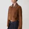 Remy Faux Suede & Leather Collared Jacket – Tan