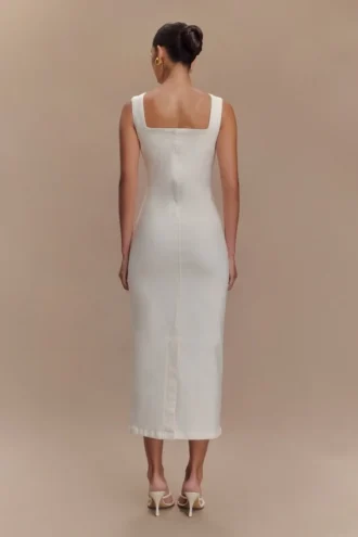 Reyna Denim Midi Dress – White