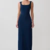 Rhea Detachable Cape Jersey Maxi Dress – Navy
