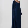 Rhea Detachable Cape Jersey Maxi Dress – Navy
