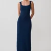 Rhea Detachable Cape Jersey Maxi Dress – Navy