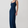 Rhea Detachable Cape Jersey Maxi Dress – Navy