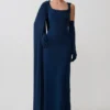 Rhea Detachable Cape Jersey Maxi Dress – Navy