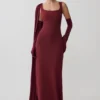 Rhea Detachable Cape Jersey Maxi Dress – Wine Rhea Detachable Cape Jersey Maxi Dress – Wine
