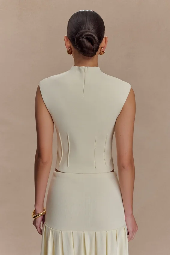 Romaine High Neck Bandage Knit Top – Ivory Romaine High Neck Bandage Knit Top – Ivory