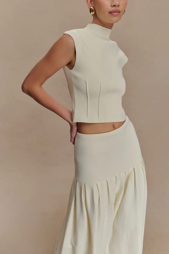 Romaine High Neck Bandage Knit Top – Ivory Romaine High Neck Bandage Knit Top – Ivory