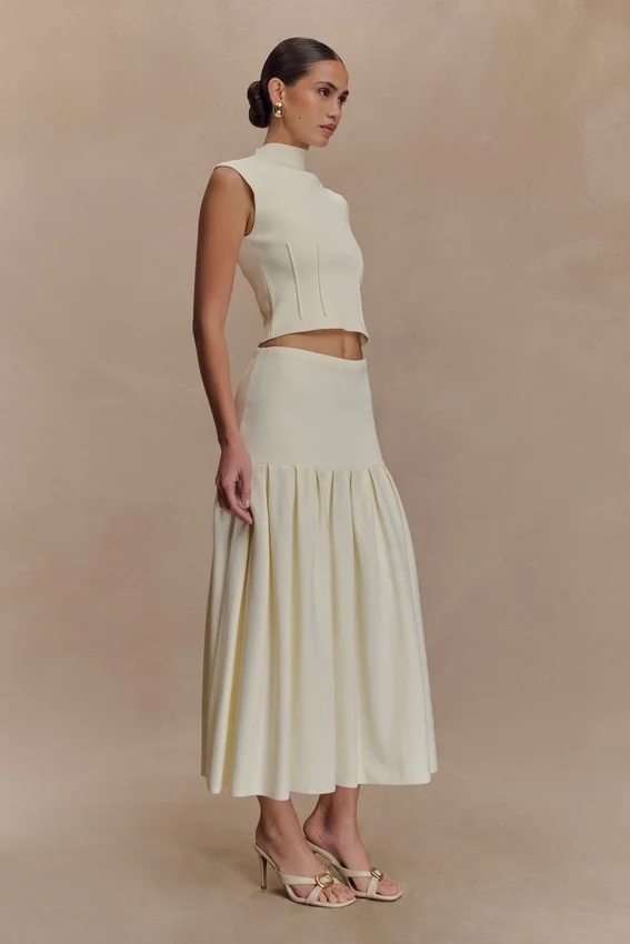 Romaine High Neck Bandage Knit Top – Ivory Romaine High Neck Bandage Knit Top – Ivory