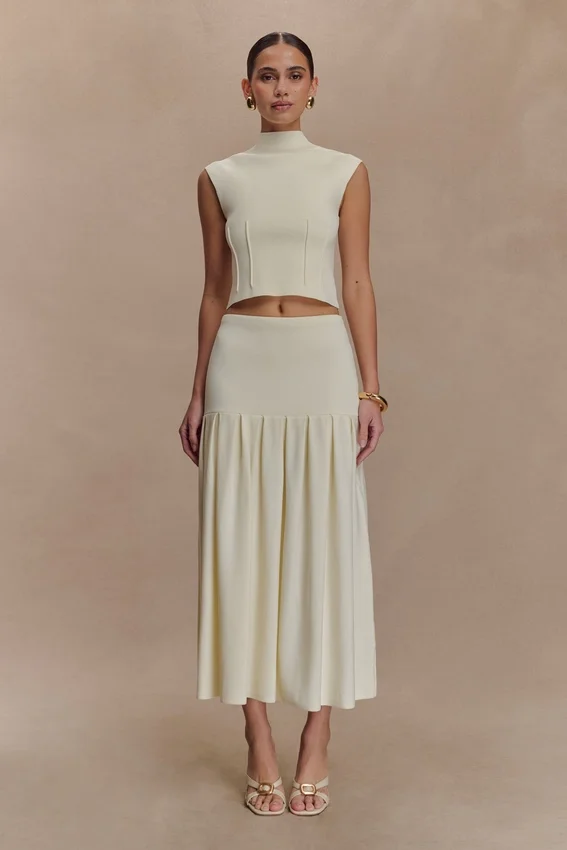 Romaine High Neck Bandage Knit Top – Ivory Romaine High Neck Bandage Knit Top – Ivory