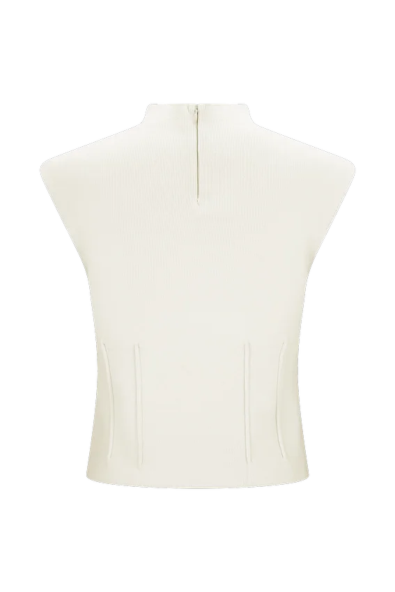 Romaine High Neck Bandage Knit Top – Ivory Romaine High Neck Bandage Knit Top – Ivory