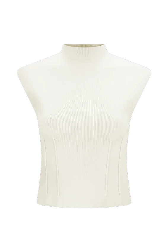 Romaine High Neck Bandage Knit Top – Ivory Romaine High Neck Bandage Knit Top – Ivory