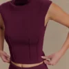 Romaine High Neck Bandage Knit Top – Wine Romaine High Neck Bandage Knit Top – Wine