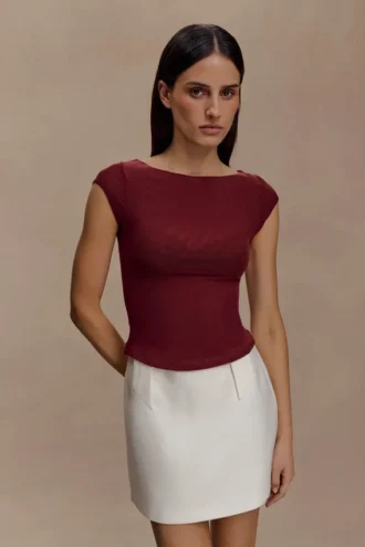 Romana Short Sleeve Mesh Top – Burgundy Romana Short Sleeve Mesh Top – Burgundy