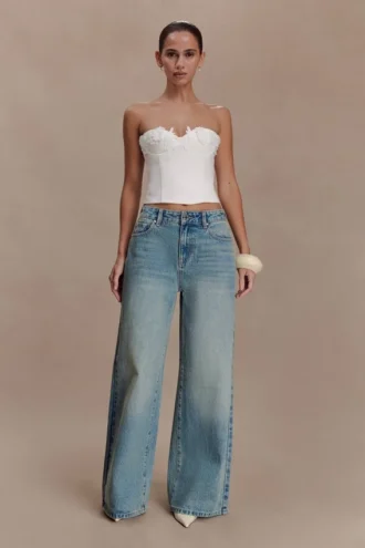 Romi Mid Rise Wide Leg Jeans – Faded Mid Blue
