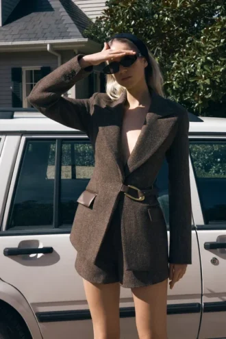 Romy Structured Blazer With Hardware – Herringbone Romy Structured Blazer With Hardware – Herringbone