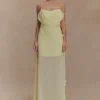 Rosalie Floral Chiffon Maxi Dress – Pastel Lemon Rosalie Floral Chiffon Maxi Dress – Pastel Lemon