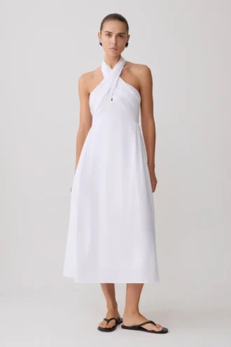 Rosie Linen Halter Midi Dress – White