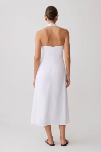 Rosie Linen Halter Midi Dress – White