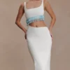 Ruvic Knit Maxi Beaded Dress – White Ruvic Knit Maxi Beaded Dress – White