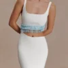 Ruvic Knit Maxi Beaded Dress – White Ruvic Knit Maxi Beaded Dress – White