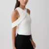 Sable Crossover Crepe Halter Top – White Sable Crossover Crepe Halter Top – White