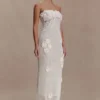Samantha Crochet Midi Dress With Flowers – Ivory