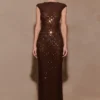 Samara Sleeveless Diamante Maxi Dress – Chocolate Samara Sleeveless Diamante Maxi Dress – Chocolate
