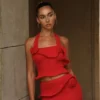 Samira Halter Knit Twist Top – Red