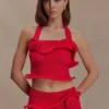 Samira Halter Knit Twist Top – Red