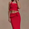 Samira Halter Knit Twist Top – Red