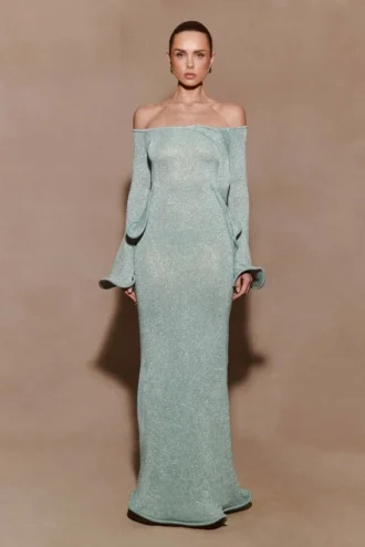 Sandrine Lurex Knit Maxi Dress – Aqua